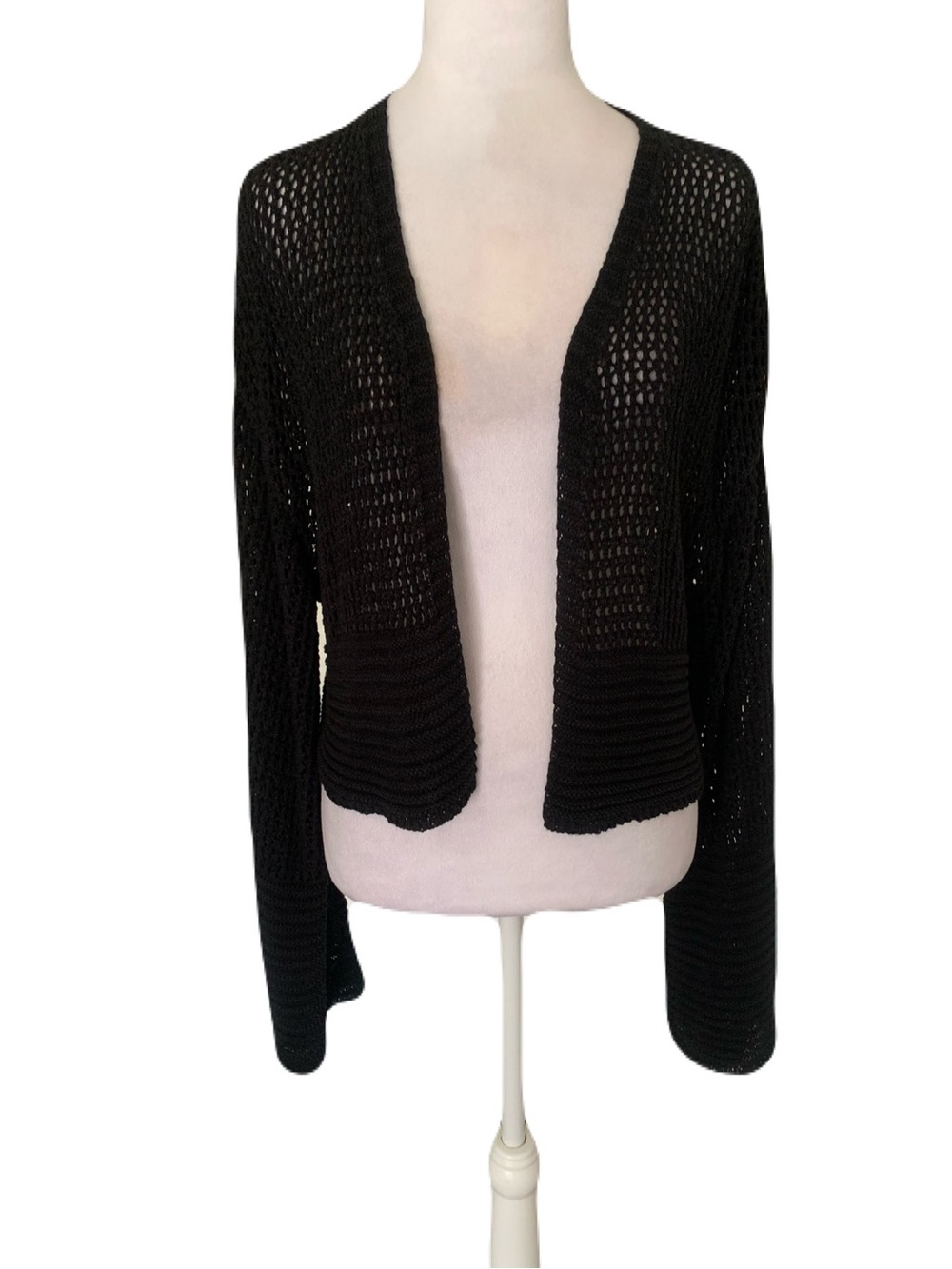 Anthropologie Women’s One Size Black Open-Front Knit Bell Sleeve Cardigan